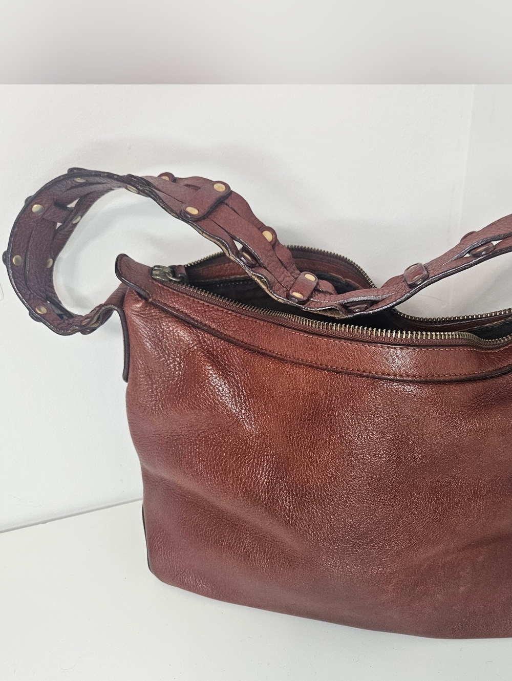 Vintage Saks 5th Avenue Hobo Bag Y2K Buckle Woven Leather Western Slouchy Purse